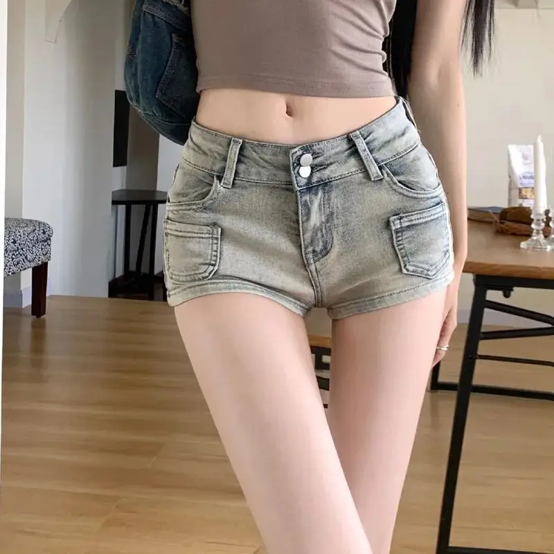 Spicy Girls Sexy Low Waist Skinny Denim Shorts Women Summer Streetwear Fashion Vintage Light Colour Slim Min UltraShort Jeans
