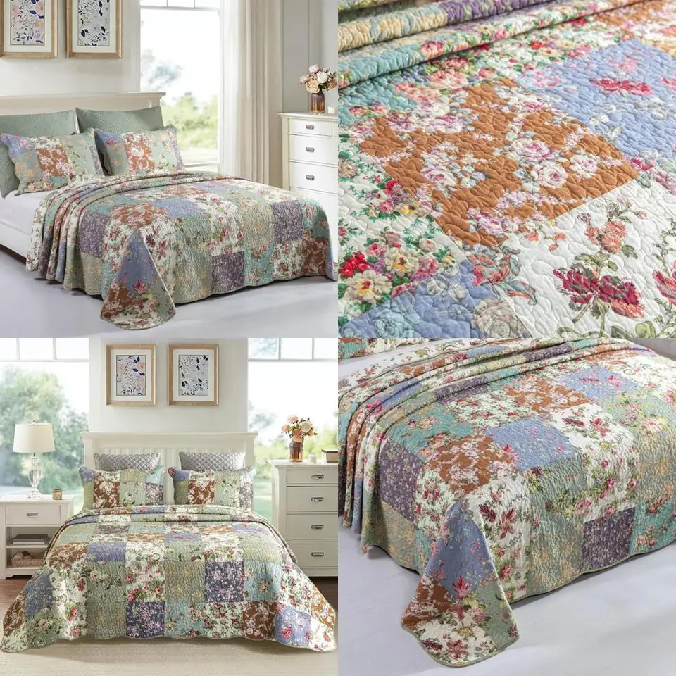 Oversized King Cotton Quilt Set Floral Patchwork