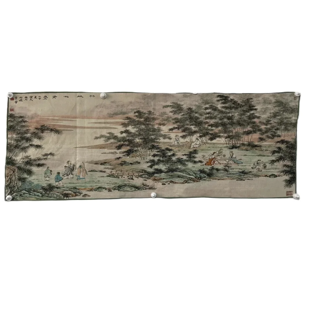 

Seven Sages in the Bamboo Grove Retro Long Screen Tangka Embroidery Decoration Hanging Picture