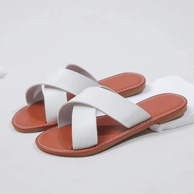 

Шлепанцы женские с открытым носком, базовые элегантные пляжные тапки, плоская подошва, однотонные, лето 2023