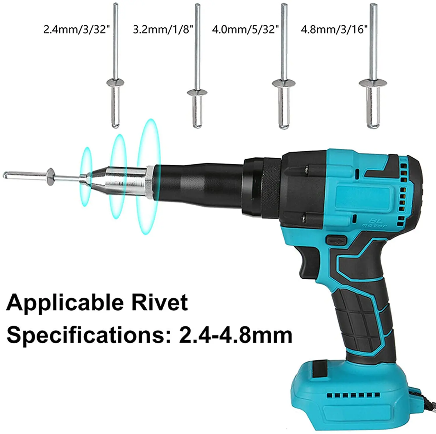 2.4mm-4.8mm Brushless Electric Rivet Gun Home Cordless Rivet Nut Gun Automatic Rivet Tool With LED Light, For Makita Battery, 5