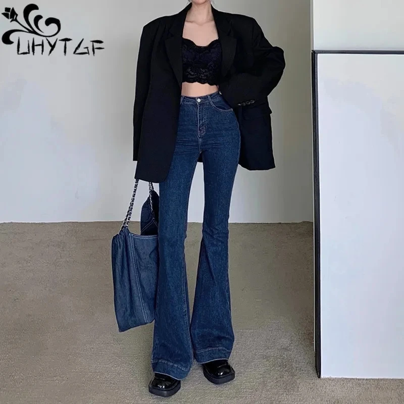 

UHYTGF Spring Autumn Jeans Women Korean Version Bell Pants Versatile Tight Buttock Lifting Long Trousers New Ladies Denim Pants