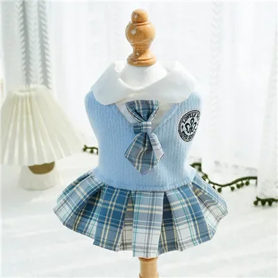 thumbnail image 1 of Vestido estilo universitario para perros pequeños, falda a cuadros, rosa, azul, verde, ropa de primavera, ropa para gatos, chihuahuas, ropa para perros, ropa para mascotas, 1 of 5