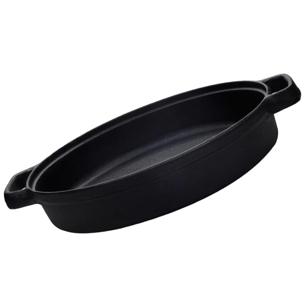 

Cast Iron Pan Non Stick Cooking Pot Double Handles 10X8 Inches Mini Skillet Round Serving Dish Black Frying Pan Casserole