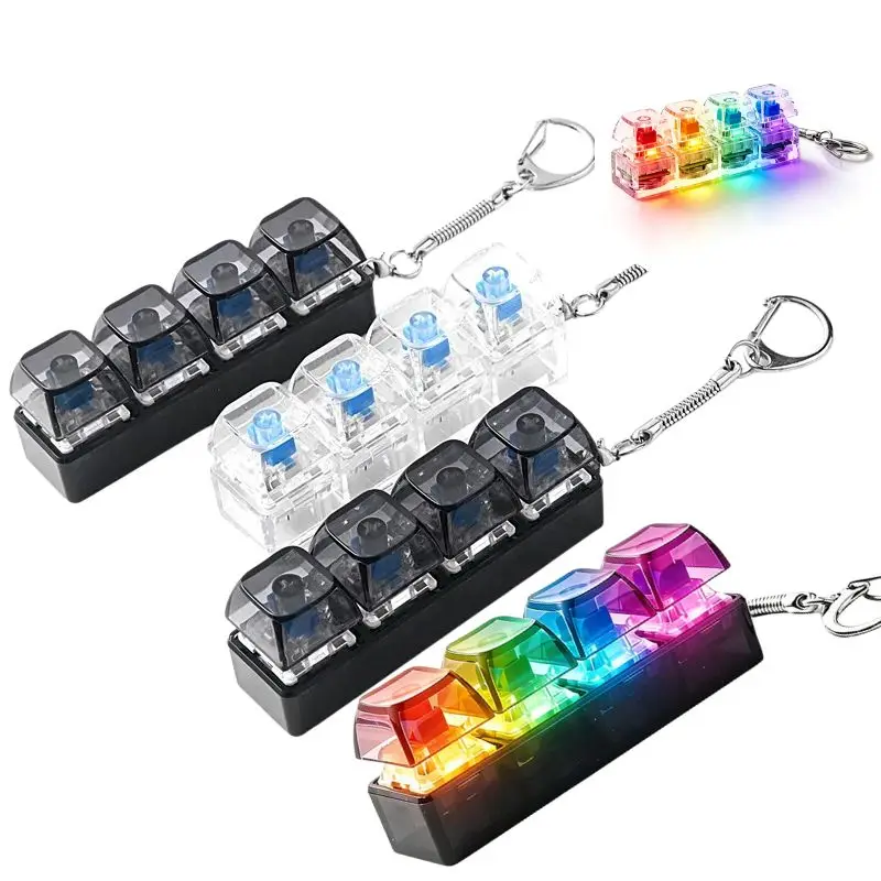 LED 키보드 키체인 피젯 토이 4키 키보드 키캡 피젯 장난감 파티 스트레스 해소 키보드 캡