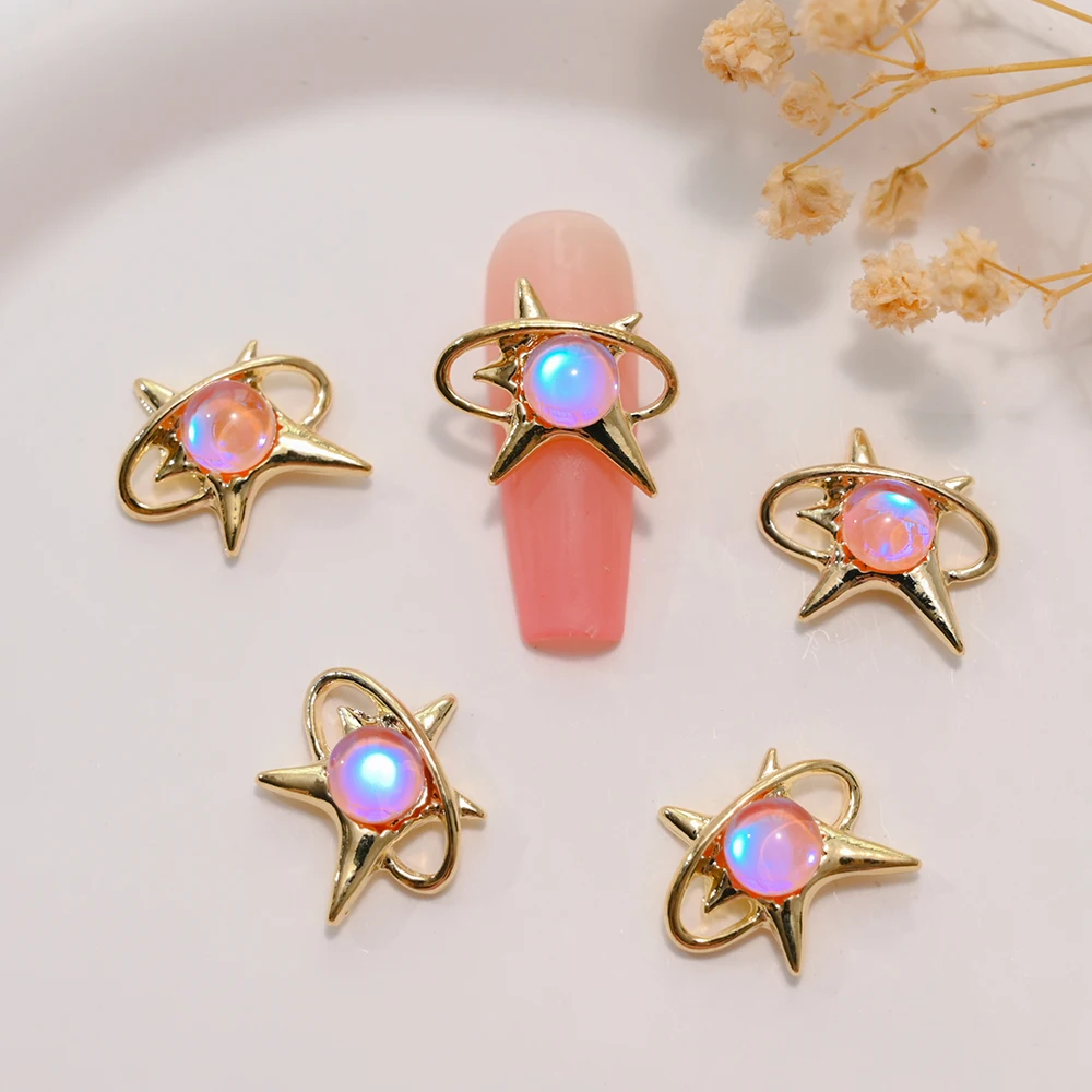 10pcs Luxury Aurora Zircon Nail Art Charm 3D Star Surround Love Crystal Starlight Planet Nail Decor DIY Simple Design Nail Parts