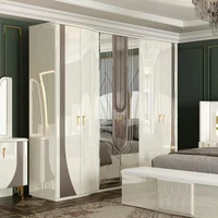 Un cadre en bois doré de luxe Royal, ensemble de lit Double King Size, maison Villa, Design moderne classique, ensembles de chambre à coucher complets en bois, meubles 5