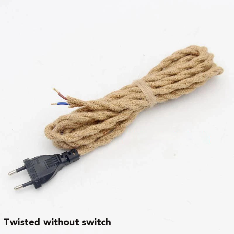 Vintage Hemp EU Plug Power Cord with ON/OFF Switch for Retro Pendant Lighting Decor