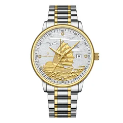 Luxurious Gold Men's Watch with Luminous Dial and Calendar Function (Two - tone case white)