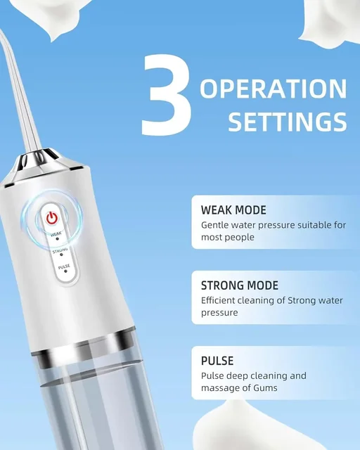 Oral Irrigator Portable Water Flosser, USB Rechargeable Water Jet Tooth Pick + 4 Jet Tip 3 Modes Waterproof Teeth Cleaner 3