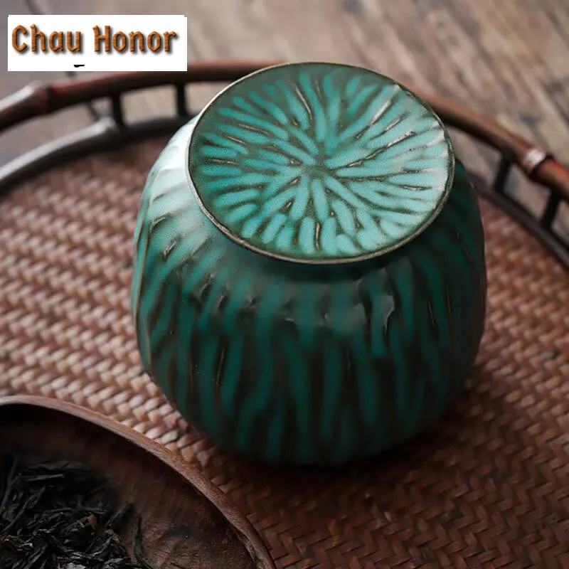 Japanese Style Turquoise Coarse Ceramic Creativity Tea Canister Household Mini Storage Tank Portable Travel Tea Boxes Containers