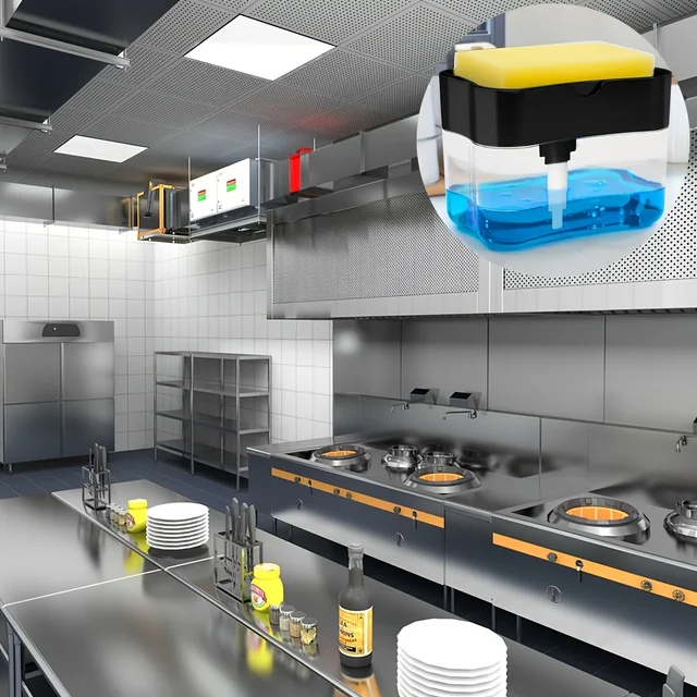 เครื่องกดน้ำยาล้างจาน, เครื่องจ่ายน้ำยาอัตโนมัติ, หม้อทำความสะอาดในครัว, แปรงสบู่, แผ่นขัด, กล่องสบู่ล้างจาน 6