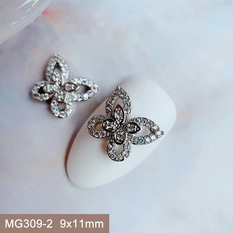 10pcs 3D 나비 사랑 꽃 합금 네일 아트 지르콘 진주 크리스탈 금속 매니큐어 손톱 Accesorios 용품 장식 매력