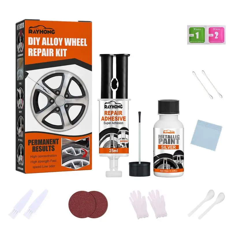 

Alloy Wheel Repair Glue Kit Car Wheel Repair Adhesive Kit With Anti-Rust Waterproof Protective Alloy Wheel Repair Kit For Scratc