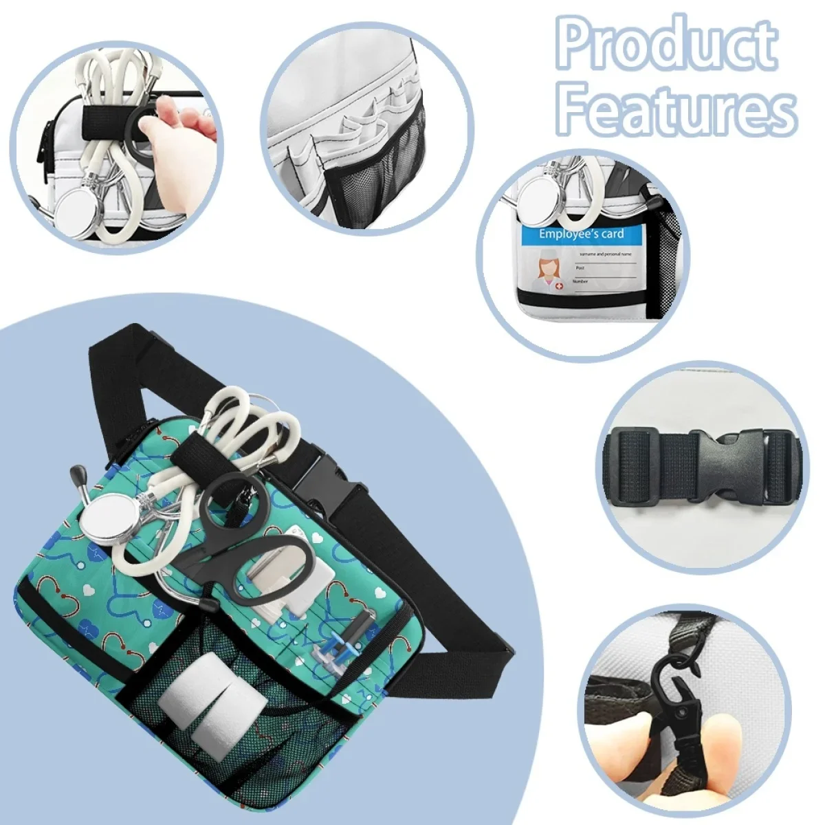 Cartoon Stethoscope Printed Luxury Portable Nurse Waist Bag Adjustable Practical Doctor Physician Assistant Hip Bags Fanny Pack