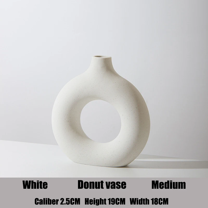 Nordic Circular Hollow Ceramic Vase Donuts Flower Pot Home Decoration Accessories Office Desktop Living Room Interior Decor Gift 5