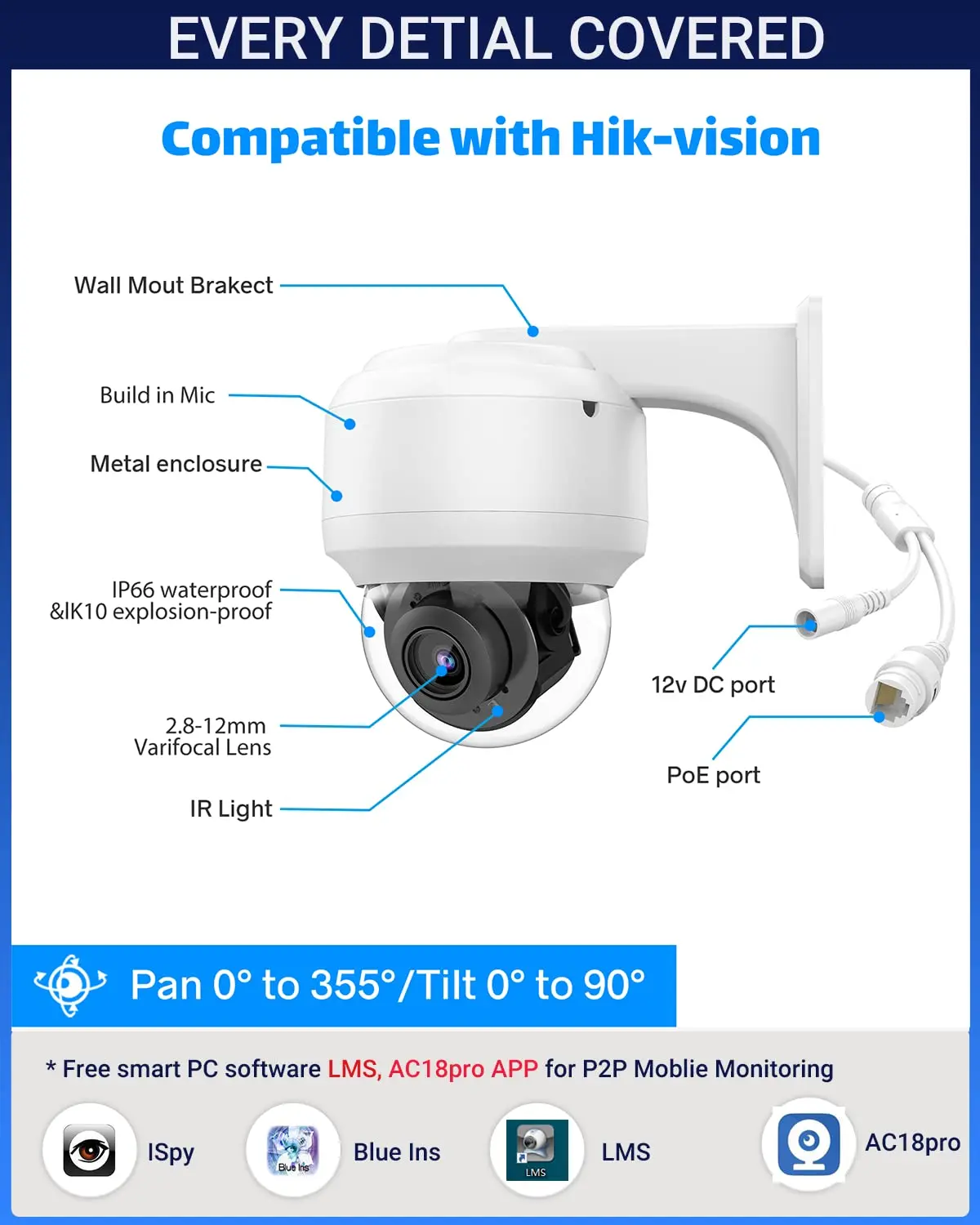 屋外セキュリティ用のvikylin-ptz ipカメラ、Poe  4x光ズーム速度ドームカメラ、hik互換、ik10、人間の車両の検出、マイク、8mp、4k