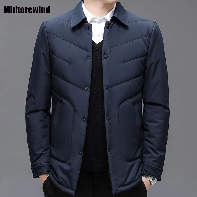 New Winter Jackets for Men Business Casual Lapel Parkas Lightweight Solid Single Breasted Padded Jacket Fashionable Male Coats