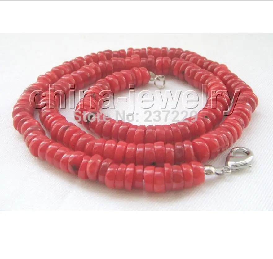 

Fine jewelry Beautiful 18inch; 8mm abacus shape red coral necklace