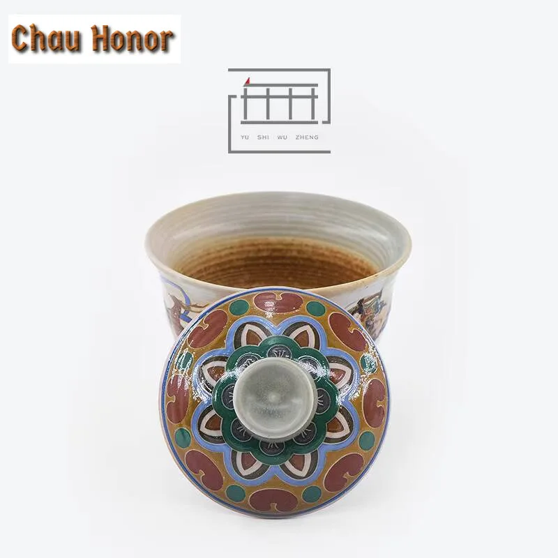 150ml Chinese Dunhuang Apsaras Ceramic Gaiwan High Foot Hand Grasping Bowl with Lid Tea Tureen Tea Maker Cover Bowl Teaware Gift