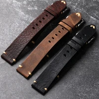 Bracelet de montre en cuir véritable fait à la main, vieux marron noir 18 20 22MM, Bracelet Vintage souple pour hommes, Bracelet en cuir de vache de première couche 6