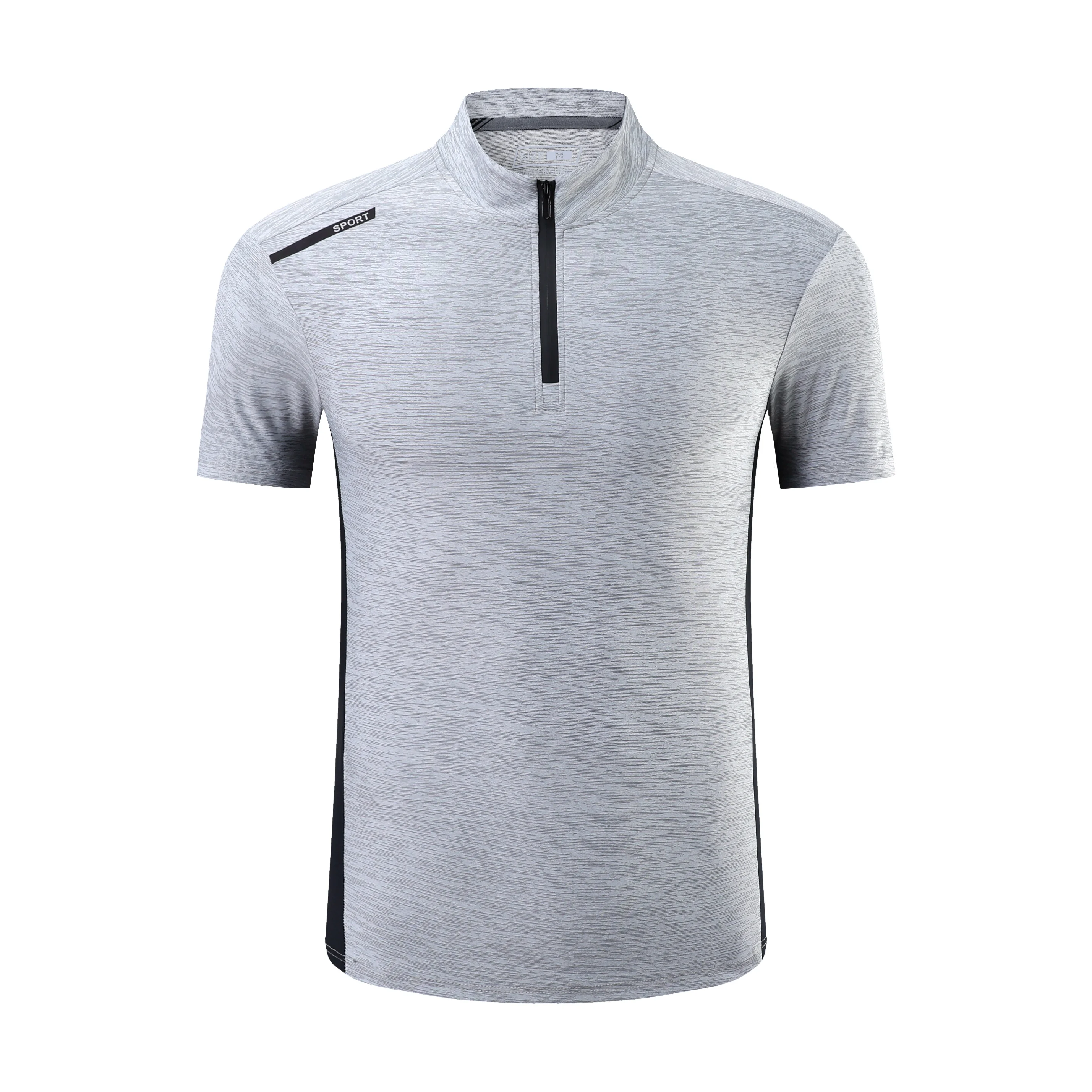 Summer Breathable Short Sleeve Zipper collar Men Running Fitness Tshirt elastic Quick Dry Sports Bodybuilding Training Shirts 3