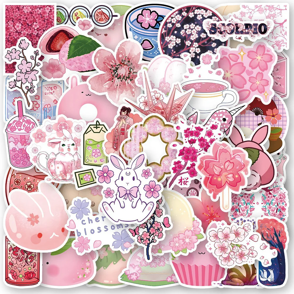 10/30/50/100pcs Cute Sakura Cartoon Stickers Aesthetic Decals DIY Scrapbooking Guitar Laptop Waterproof Kawaii Sticker for Kids 10 30 50 100pcs adorable guinea pig stickers set for laptops and notebooks for planners journals scrapbooking and more