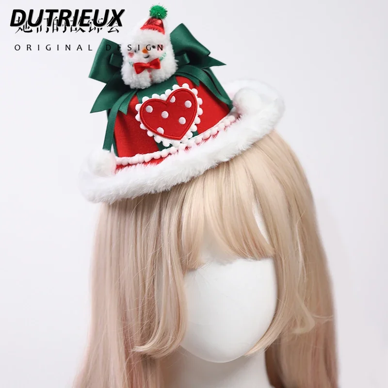 

Christmas Handmade Hair Accessories Classic Red and Green Color Bow Flat Hat Sweet Cute Snowman Plaid Barrettes Side Clip