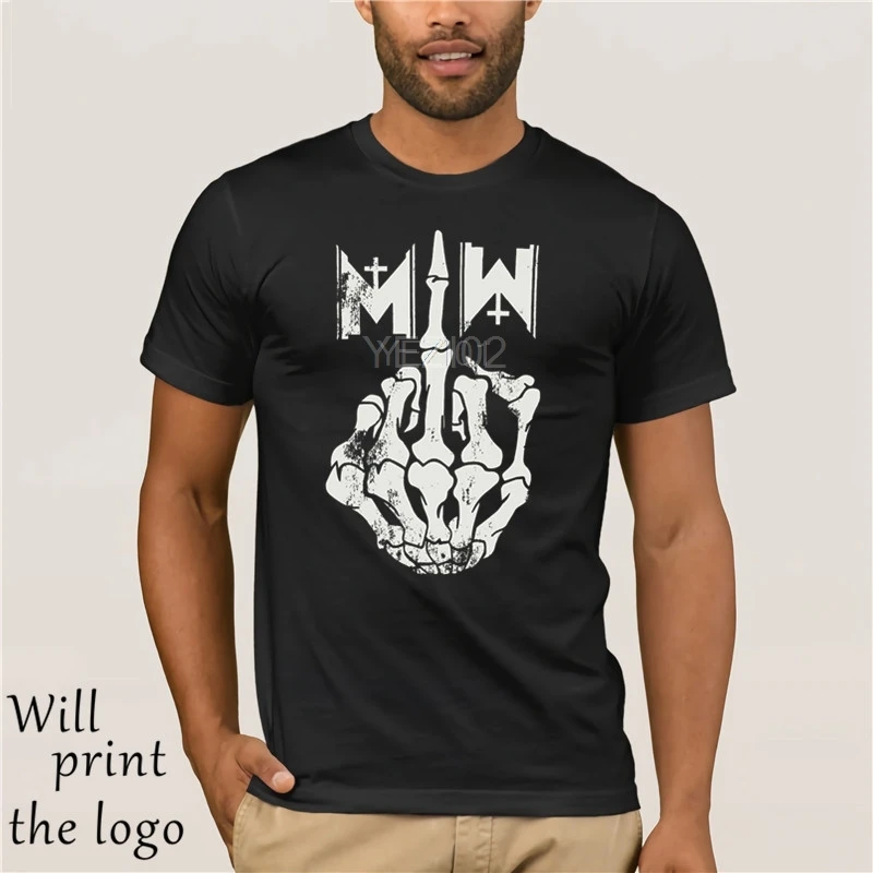 Maglietta Corto Immobile In Bianco Degli Uomini Dito Medio T-Shirt Nera