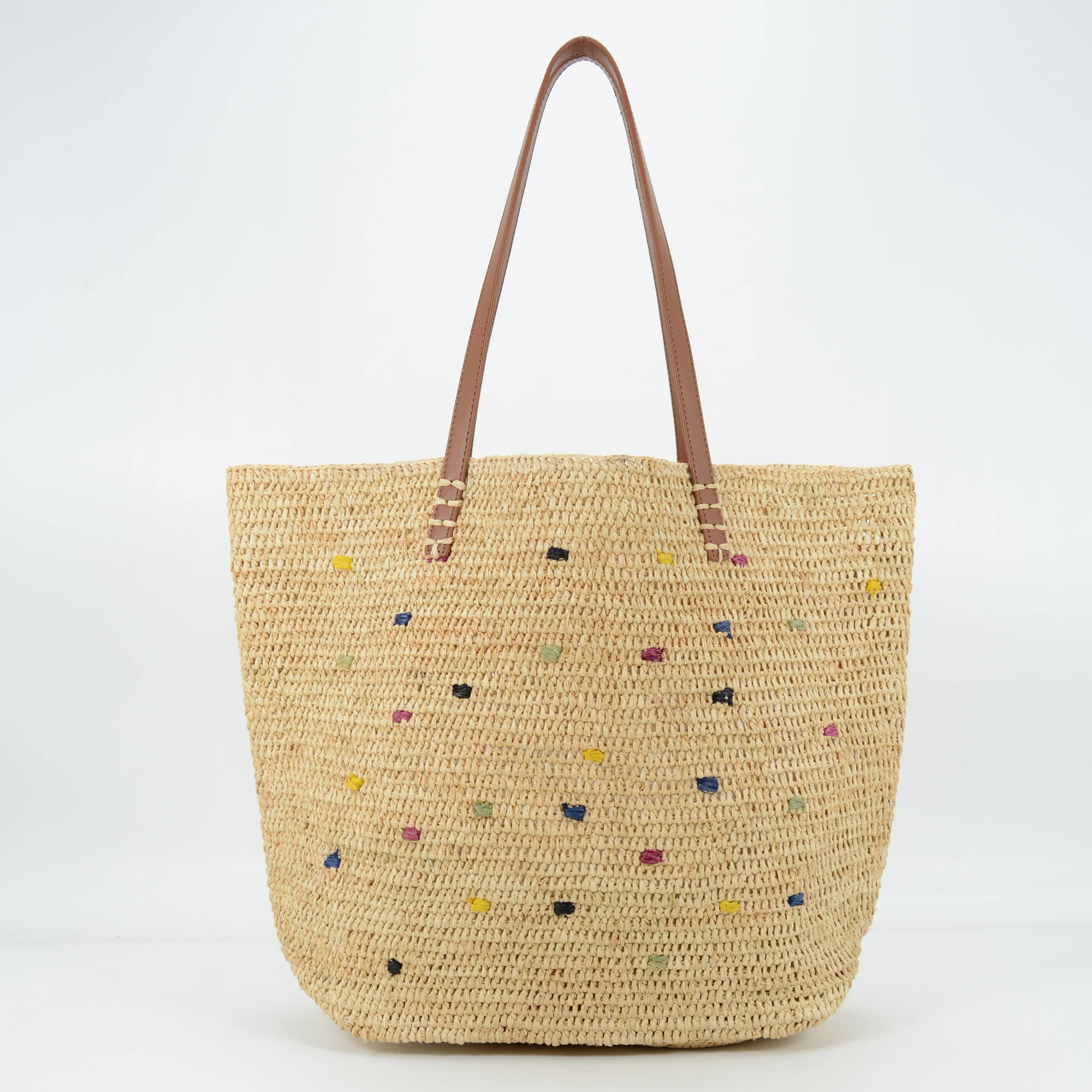 

Crocheted Natural Raffia Shoulder Bag With Nappa Leather Handles Florence Shoulder Bag