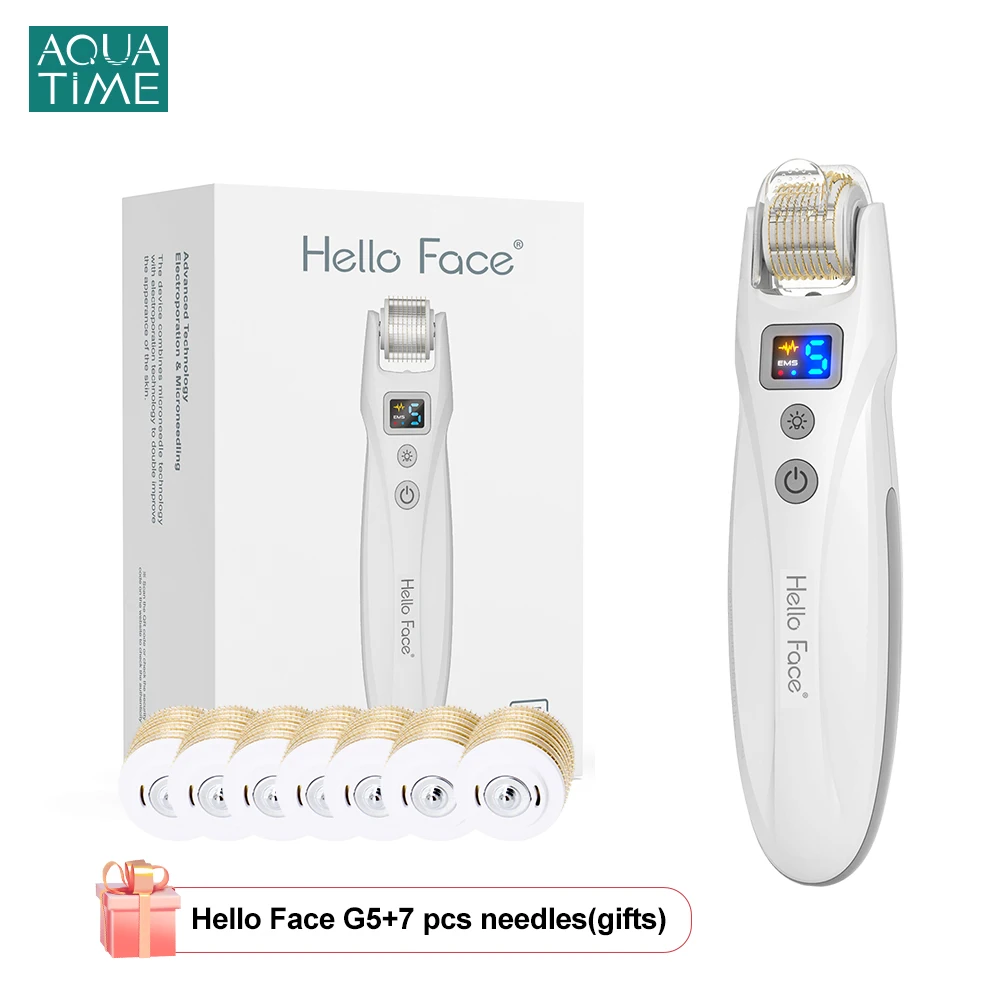 Hello Face Derma Roller G5 Microneedling Aggiungi 7 Pezzi Titanium Roller Head 540 Roller Ems Massager Strumento Per La Ricrescita Della Barba Dei Cap