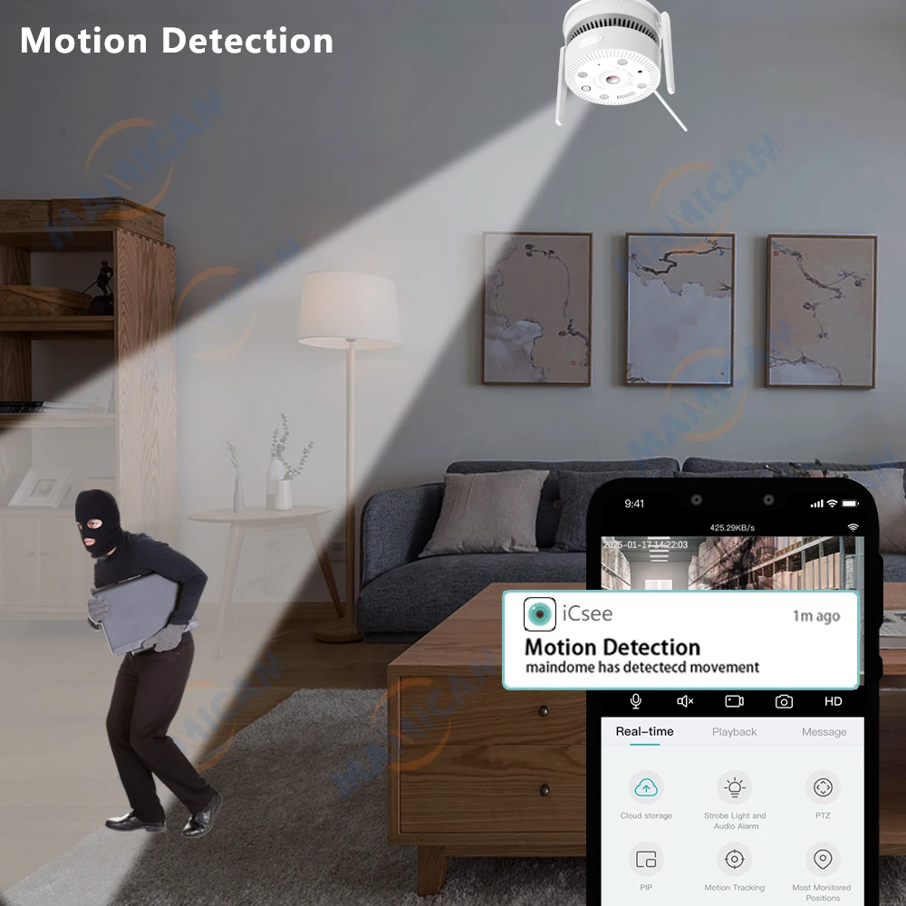 Camera detecting human movement in an indoor setting