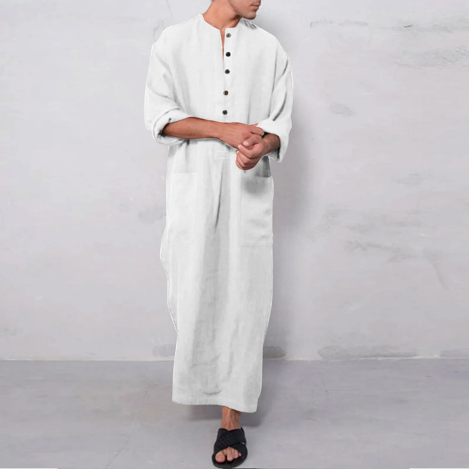 

Cotton Shirt Solid Color Shirts Muslim Arabic Robes Blouse Long Shirts For Men Solid Color Camisas Traditional Clothing Blusas