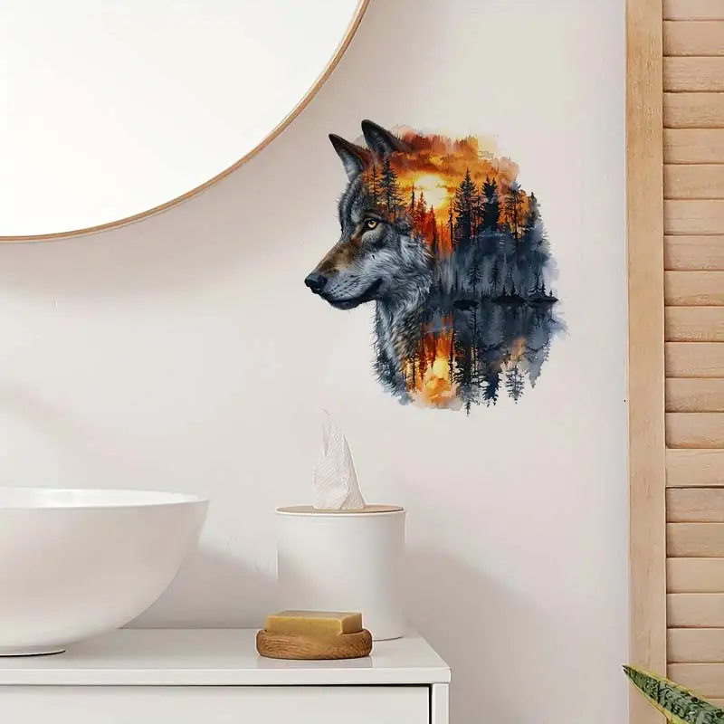 Wolf & Forest Wall Sticker Boy Room Decor Bathroom Toilet Living Room Decor Cabinet Refrigerator Home Decals M1084 wall stickers wall sticker