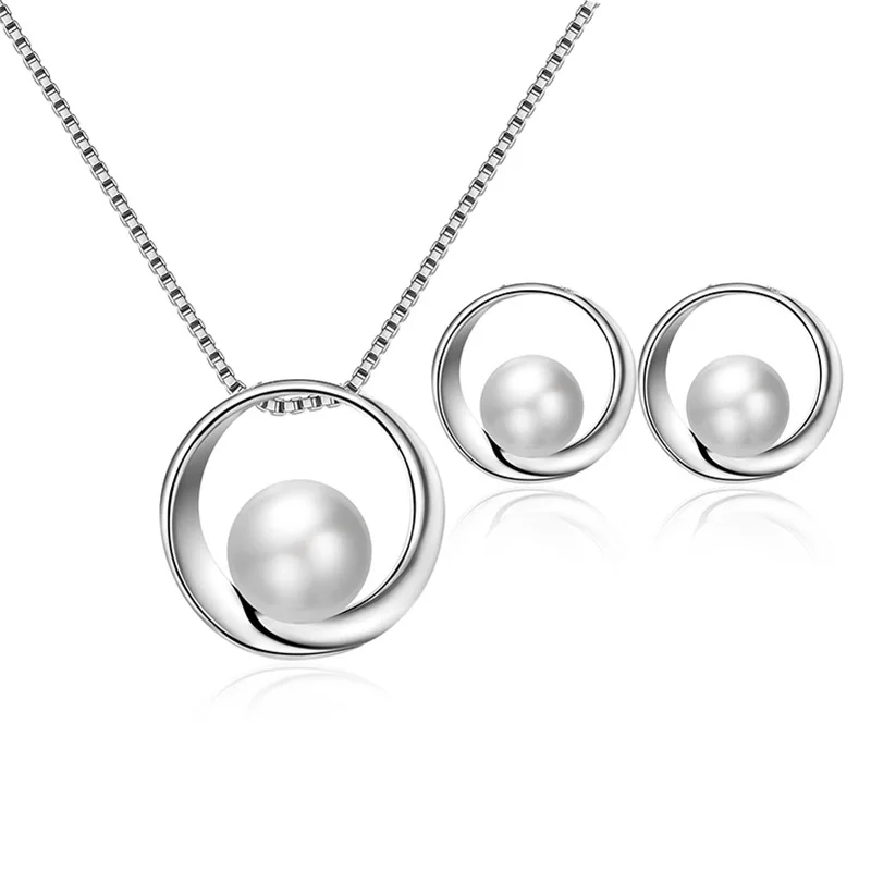 Fashion Imitate Pearl Necklace Earrings Bridal Jewelry Set For Women Girls Anniversary Gift Trendy Jewelry Wholesale