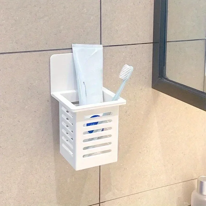 Wall Mounted Toothpaste Holder Drain Rack Self-adhesive Toothpaste Toothbrush Storage Rack Bathroom Daily Necessities Organizer toothbrush holder bathroom storage rack