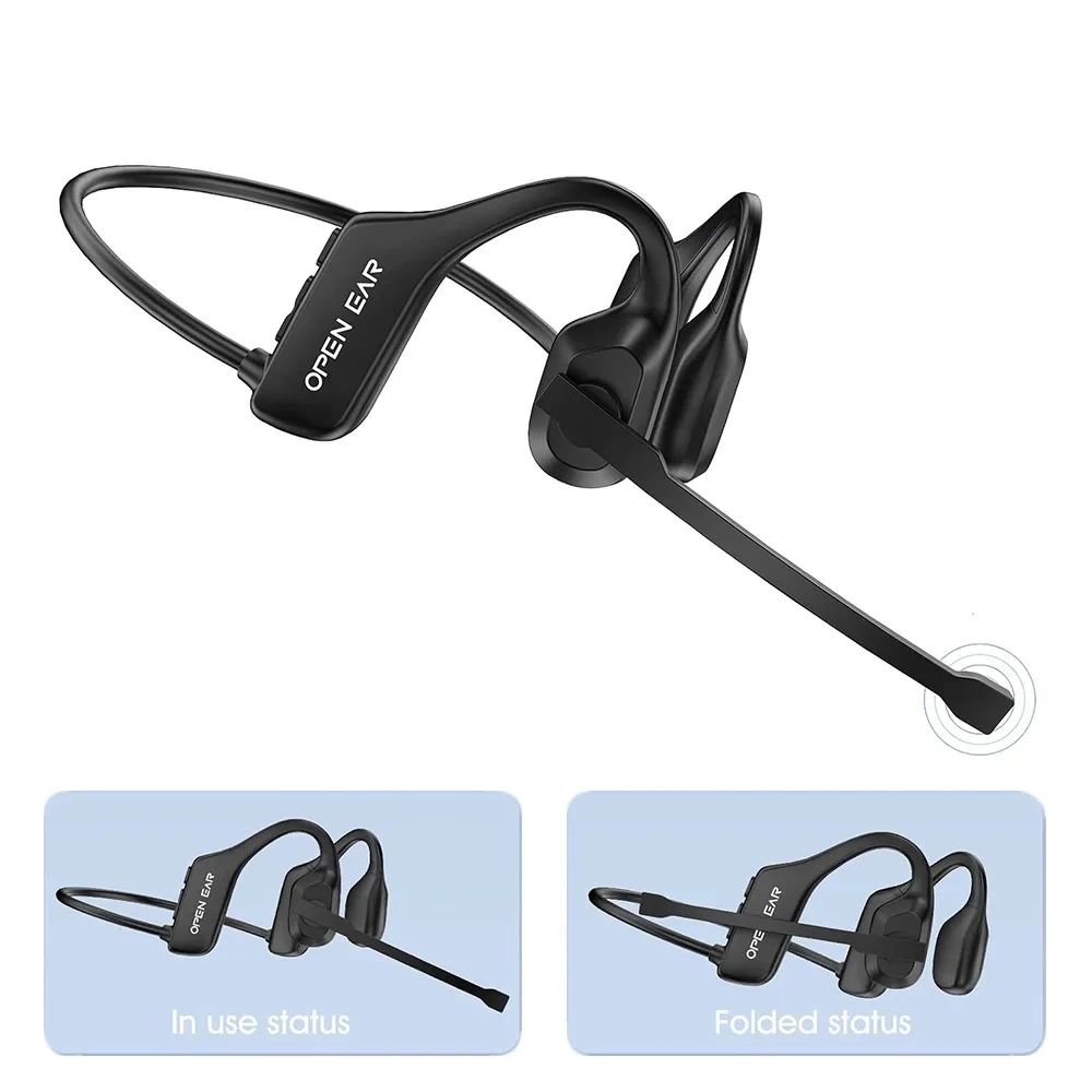 Open Ear Air Conduction Bluetooth Headphones Waterproof Boom Microphone Work Earphones for Driving/Phone Call/Office/Gaming 헤드폰