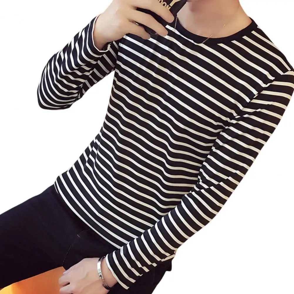 

Attractive Men Shirt Slim Fit Men Top Round Neck Spring Autumn Bottoming Shirt Casual Pullover Dress Up