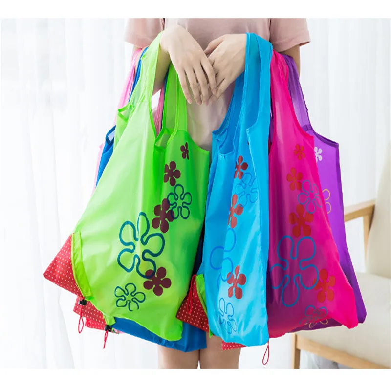 Printing Strawberry Foldable Reusable Shopping Bag Nylon Green Grocery Bag Tote Handbag Convenient Large Capacity Storage Bags