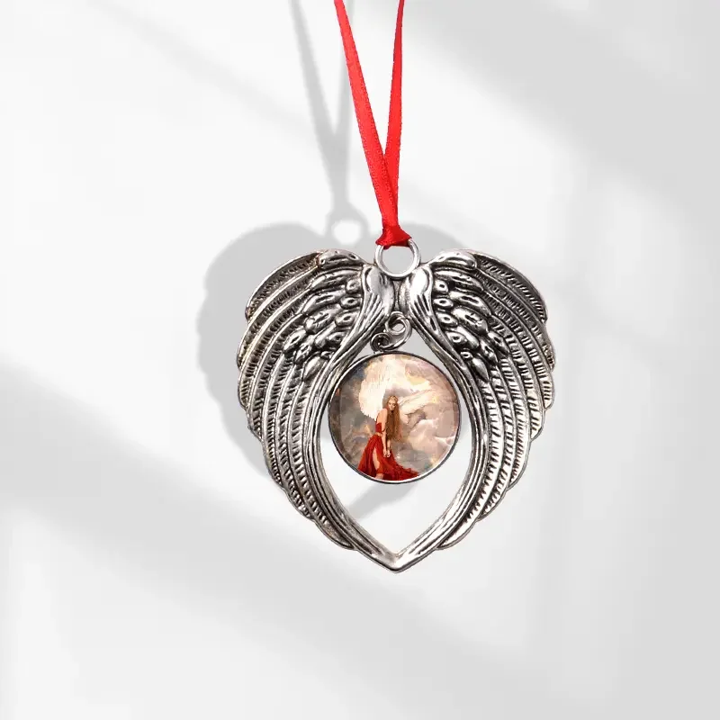 Oval Ornaments with Angel Wing Sublimation Angel Wing Ornament for Christmas Decoration 20pcs/Lot