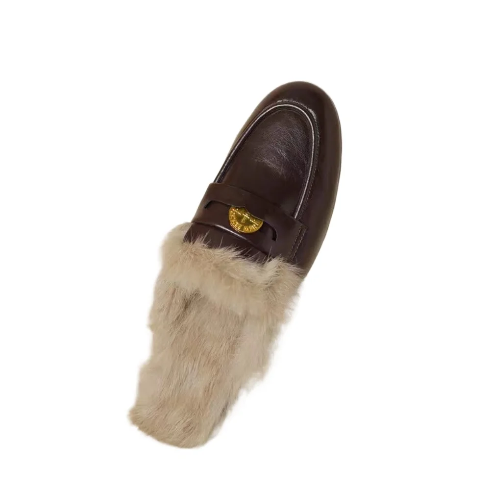 Autumn and Winter New Outwear Baotou Fur Slippers for Women's Genuine Leather Rabbit Hair Lazy Man Flat Bottom Half Trailer 5