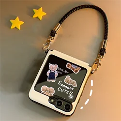 Luxury Solid Color White Portable Rope Phone Case for Samsung Z Flip 7 (A)