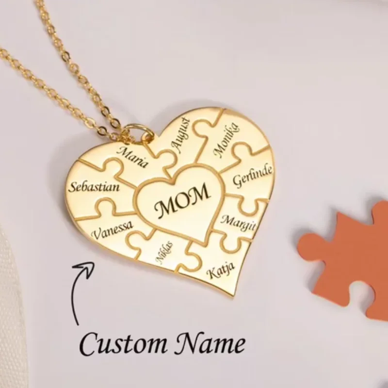 Personalized Heart Puzzle Family Necklaces Custom 12 Names Pendants Stainless Steel Jewelry Gifts for Mom Dad Mother's Day Gift jack jigsaw puzzle personalized baby toy jigsaw for kids puzzle