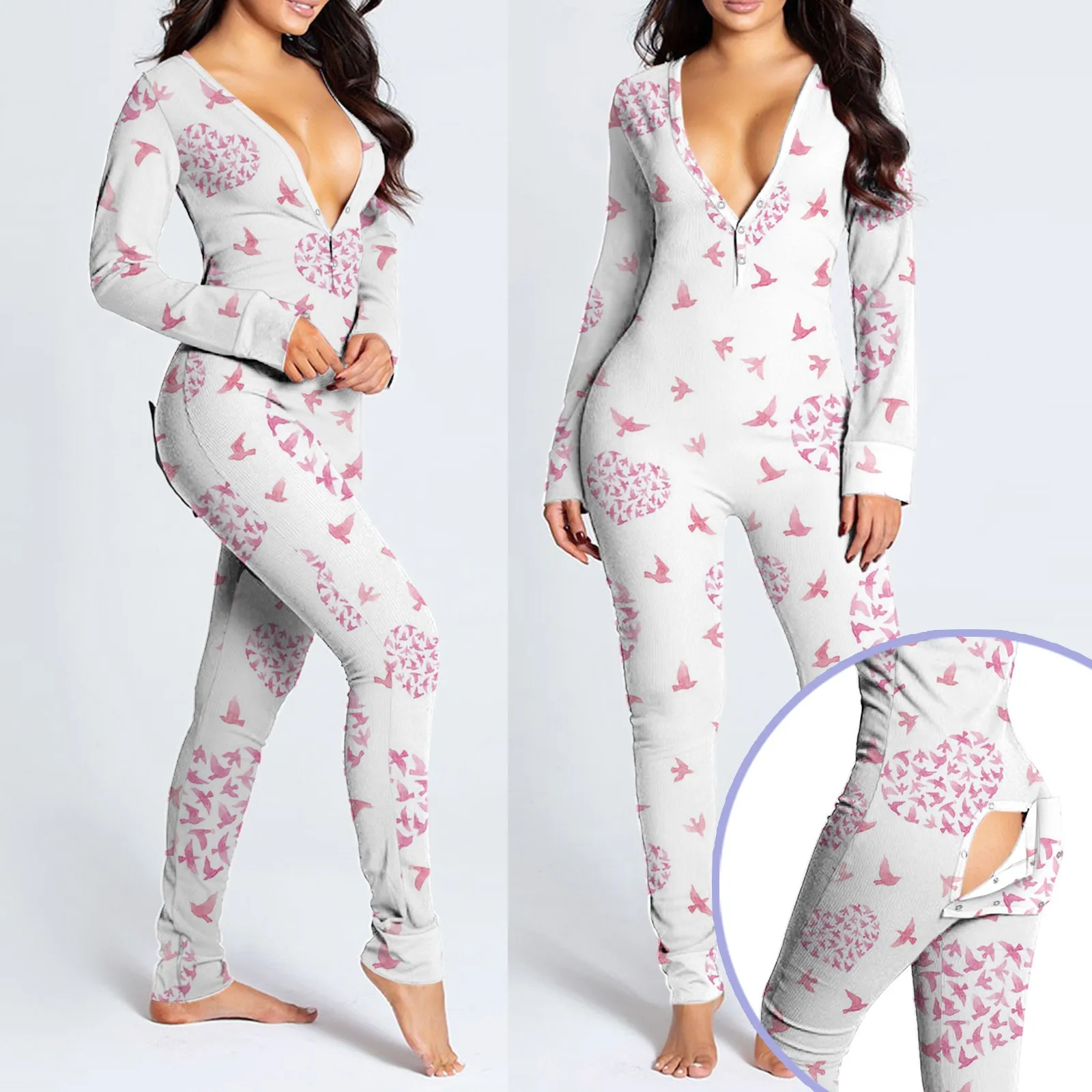 

Adults Pajamas Sexy Women's Onesie Functional Buttoned Butt Flap Romper Sleepwear Teen Girls Crotchless Jumpsuit Nightgown