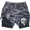 Men Anime Double Layer Shorts Gym Workout Printed Sports Multi-performance Training Quick-drying Jogging Pants Towel Pants M-3xl 1