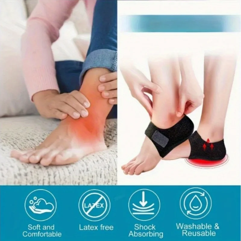 1 Pair Black Heel Pads - Soft Breathable Textured Heel Protectors with Ergonomic Design, Targeted Arch & Heel Cushioning