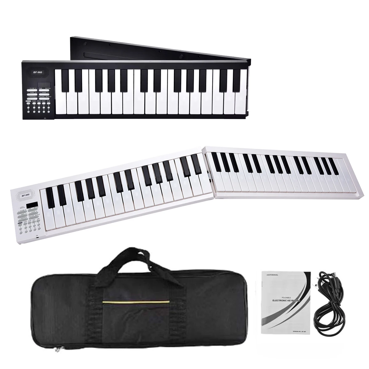Miwayer 61-Key Portable Folding Electronic Piano Keyboard LED Display 16 Tones&100 Rhythms Built-in Battery Teaching Mode