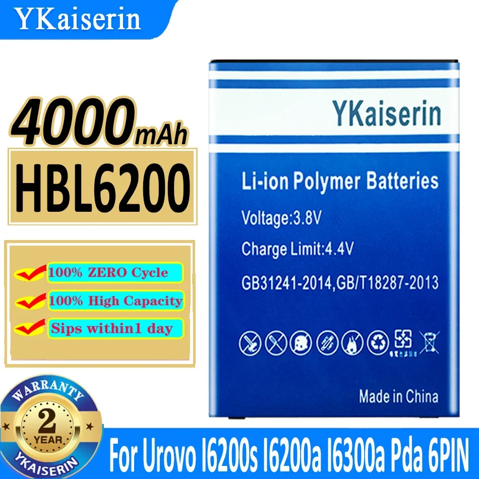 

Аккумулятор ykaisin HBL6200 HBL 4000 на 6200 мАч для Urovo I6200s I6200a I6300a Pda, 6-контактные батареи