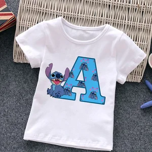 New Stitch Letter A B C D Children T-Shirt Name Combination Tee Shirts Cartoons Kawaii Kid Casual Clothes Girl Boy Harajuku Tops