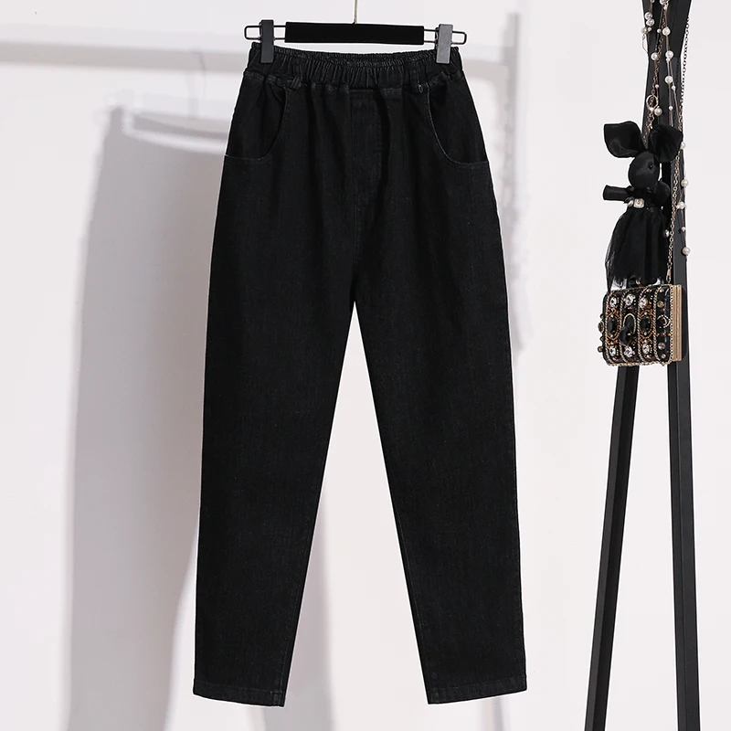 High Waist Elastic Mom Jeans Women's Spring Autumn Loose Fit Slimming Versatile Bla Harlan Pants Nine Points Length
